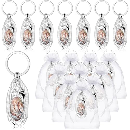 24 Pcs Baptism Keychain with Organza Favor Bags Guardian Angel