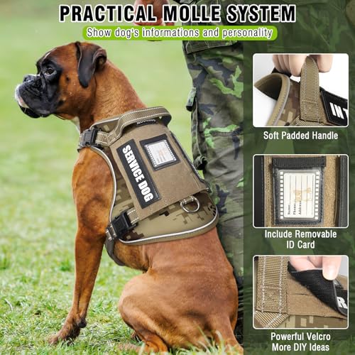 Tactical Dog Harness and Leash Set for Large Dogs,Heavy Duty No Pull Service Dog Vest and 10 Patches with Dog Seat Belt,Reflective Adjustable Pet Harness for Training Walking Hiking Camo L - Image 4