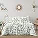 Sweet Jojo Designs Floral Leaf Girl Full/Queen Bedding Comforter Set Kids Childrens Size - 3 Pieces - Green and White Boho Watercolor Botanical Woodland Tropical Garden