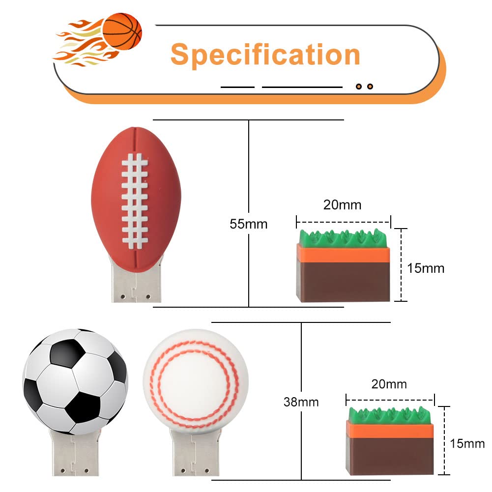32GB*5 USB Chiavette Usb Flash Drive, Penna Usb Pendrive Tennis/Baseball/Soccer/Basketball/Rugby in Silicone, famiglia del bambino(32GB*5,Tennis/Baseball/Soccer/Basketball/Rugby)
