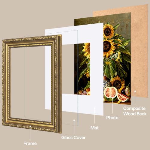 Image of eletecpro 6x8 Vintage Picture Frame, Glass Cover, Gold, 2-Pack