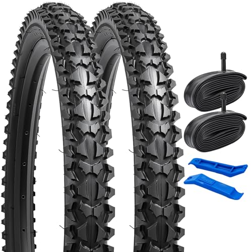 YunSCM 2本セット,26 1.95 タイヤ,26x1.95 53-559 自転車タイヤ + チューブ 肉厚 米式バルブ32mm +タイヤレバー,自転車 タイヤ 26x1.95,適用 26インチ1.95 マウンテンバイク,クロスバイク,Y-1001A