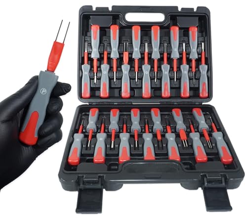 RIODEMBO 26PCS Universal Terminal Removal Tool Kit, Auto Electrical Terminal Release Tool, Terminal Extraction and Connector Release Tool Set for Automotive Wiring Harness Service