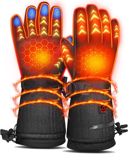 Heated Gloves for Men Women Rechargeable - 7.4V 6000mAH Battery Heated Work Ski Gloves Up to 10H Warmth, Touchscreen, 3-Level Adjustable, 10s Fast Heating, Electric Heated Gloves for Hunting Camping