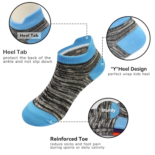 Kids Socks Boys Girls Ankle Striped Athletic Heel Tab No Show Low Cut Socks 12 Pairs 1-14 Years2