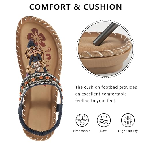 Image of Reimferce Sandals Women Dressy Flats: Comfortable Breathable Bohemian Flat Sandals - Anti-slip & Adjustable Strap for Summer Casual Flip Flops