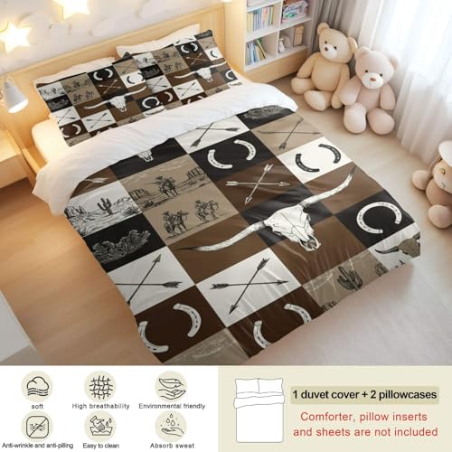 Housse de couette western vintage king size 3 pièces patchwork rustique - 4