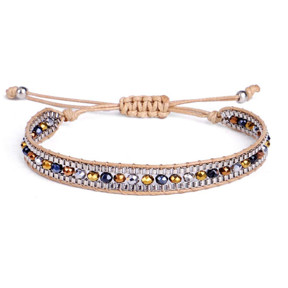 Pulsera Tejida de Cuentas para Mujeres, Pulsera Tejida de con Cuentas Pulsera Tejida a Mano Joya de Estilo étnico Joya marrón Pulsera Mixta Pulsera Ajustable Accesorios de Ropa Personalizada joyería