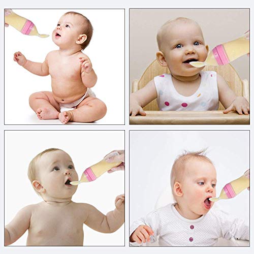 Gaodear Silicone Squeeze Cereal Feeding Bottle,Baby Food Feeder Dispensing Spoon (Pink,4oz/120ml)