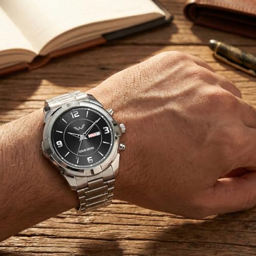 Image of LOUIS DEVIN Stainless Steel Chain Analog Wrist Watch for Men with Day and Date Display (Black /Blue /Green Dial) | LD-GR430-CH