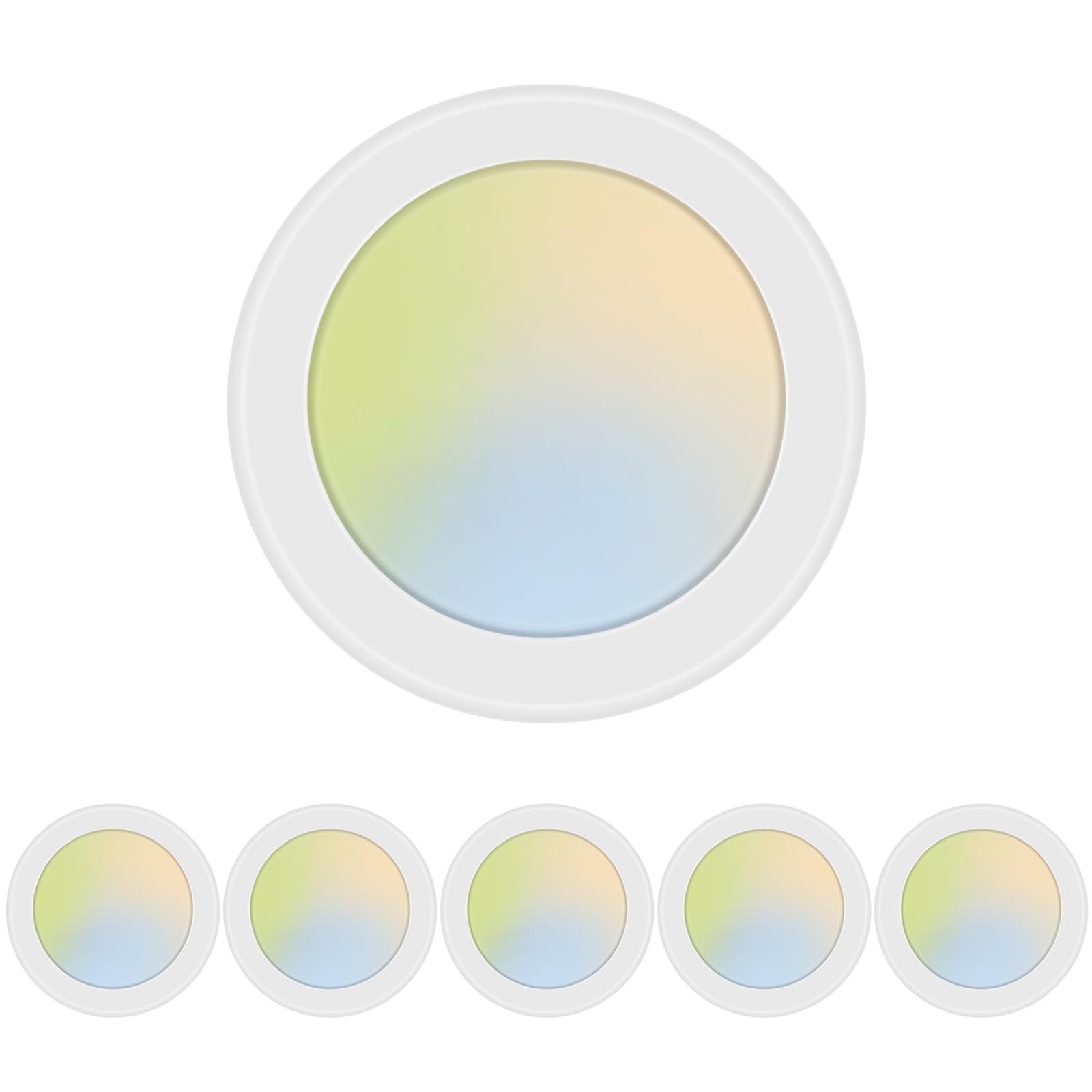 6 Pack 5CCT 6 Inch LED Disk Light, Dimmable Flush Mount Ceiling Lights, 2700K/3000K/3500K/4000K/5000K Selectable, 15W 1100LM, CRI 90, Low Profile