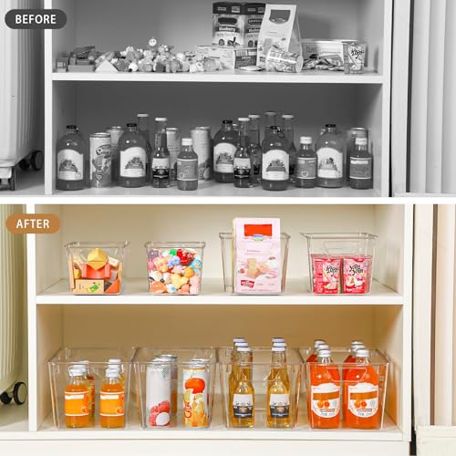Image of Freebat 12 Pack Organizers and Storage, Pantry Organization and Storage Bins, Cabinet Organizer, Clear Plastic Storage Containers with Handle,Acrylic Storage Bins (4 Small&4 Middle&4 Large