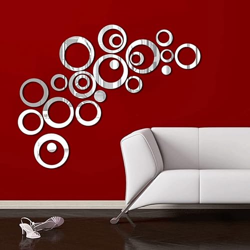Miniatura 7 de Calcomanías de espejo, 24 calcomanías redondas de acrílico para decoración de pared, fondo de superficie extraíble, autoadhesivas, decoración del