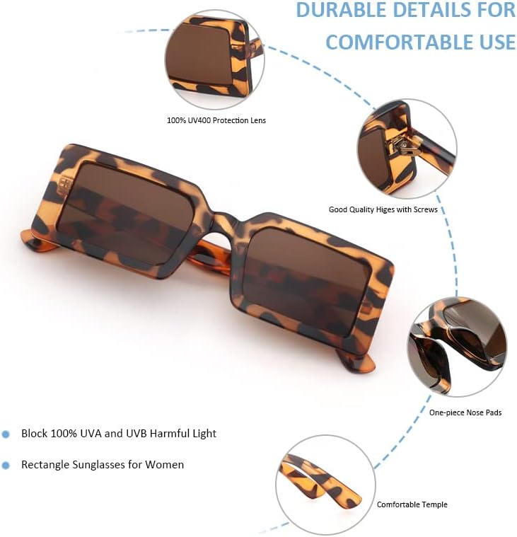 Miniatura 4 de UNTAMID Lentes de sol rectangulares de moda para mujer, lentes de sol retro a la moda, protección UV 400, marco cuadrado
