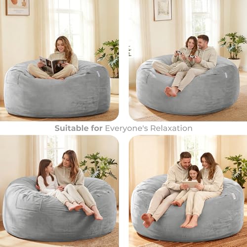 Image of HABUTWAY Bean Bag Chair: Giant 6' Memory Foam Furniture Bean Bag Chair with Microfiber Cover - 6Ft,Light Grey