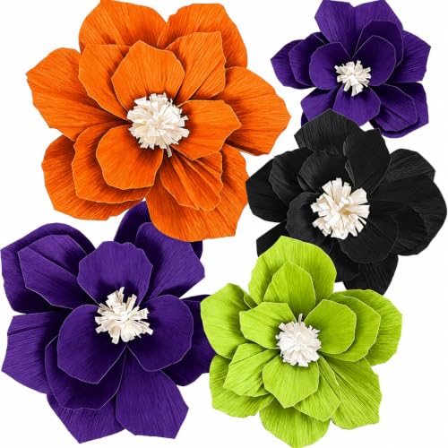 Image of Halloween Paper Flower Decorations Witch Death Reaper Pumpkin Zombie Ghost Wall Flowers Decor for Halloween Party Backdrop Wall Door Mantel Table Home Indoor Celebration Decor