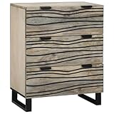 Gecheer Sideboard Weiß 60 x 33.5 x 75 cm massives Mangoholz, Moderne Kommode mit Schubladen und viel Stauraum für Wohnzimmer Flur Essbereich4017975
