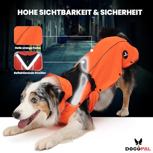 DOGOPAL 2in1 Allwetter-Hundemantel – Wasserdichter Hunderegenmantel mit herausnehmbarem Fleece – Regenmantel Hund für große, mittlere & kleine Hunde (Orange, XL)