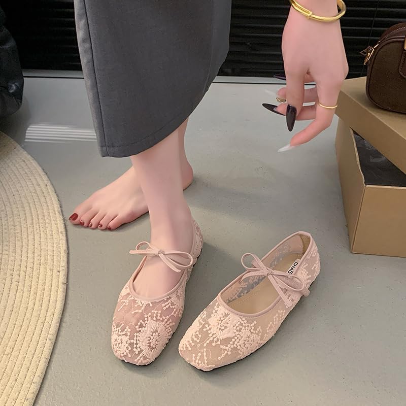 Women's Embroidery Lace Mesh Ballet Flats, Elegant Square Toe Flat Shoes for Party, Fashionable Daily Clothing Decor, Lightweight Breathable Comfortable Shoes for Women & Girls, Footwear - Image 7