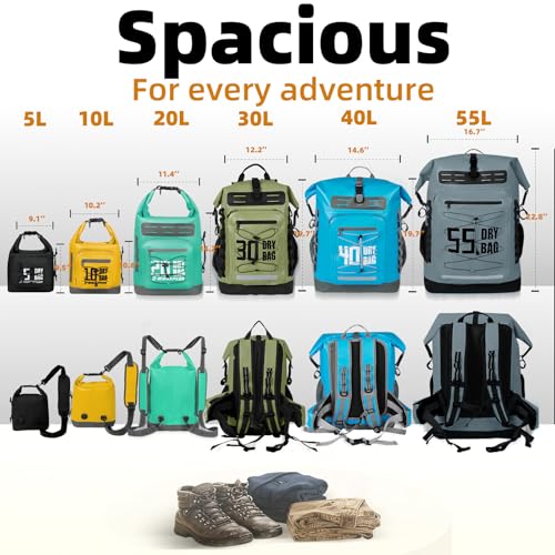 Image of MORXPLOR Dry Bag Waterproof,5L /10L /20L /30L /40L /55L Roll Top Dry Bag Backpack with WaterProof Phone Case for Swim,Kayak