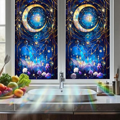 Image of Nuxovilar Frosted Moon Star Pattern Window Glass Film 17.7x39.4 in PVC