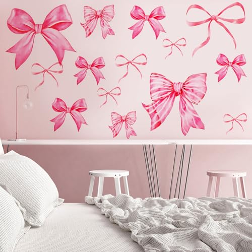 8 hojas de pegatinas de lazo rosa para pared miniatura 7