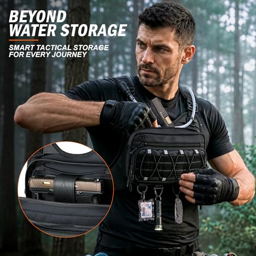 Image of BECOJADDE Running Vest for Men with 2L Water Bladder Tactical Hydration Backpack Adjustable Lightweight Chest Pack for Marathon Hunting Cycling