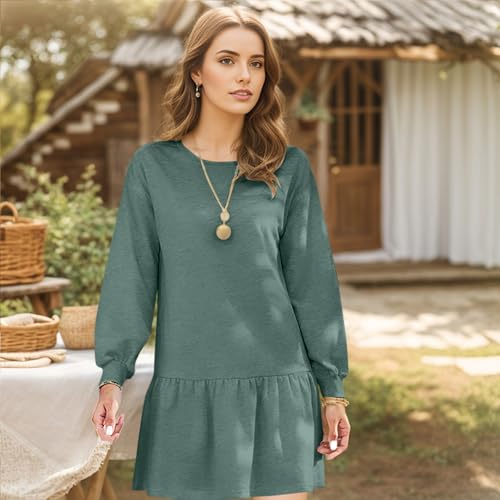 Women Sweatshirt Dress Long Sleeve Crewneck Pullover Fall Babydoll Dressy Tops Flowy Ruffled Sweatshirt Mini Dresses4
