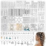 323 Pcs Silver Hair Jewelry for Braids, Dreadlocks, Twists and Locs, Adjustable Cuffs Rings and Charms Beads Accessories for Women Men, Perfect for Parties, Weddings, Festivals and Daily Wear