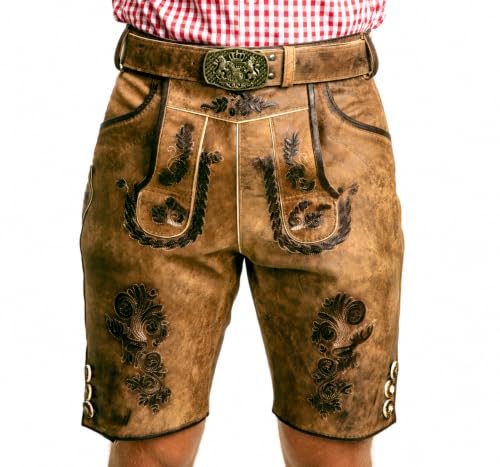 SYMPHONIE WESTERWALD Bayerische Herren Trachten Lederhose mit Trachtengürtel speckig antik Look braun Gr. 56