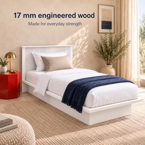 Image of Bniture Modern Low Height Single Size Bed Without Storage | Engineered Wood Platform Bed Headboard | Bed King Size Wooden Cot Double Bed for Bedroom 3 Year Warranty (Frosty White)