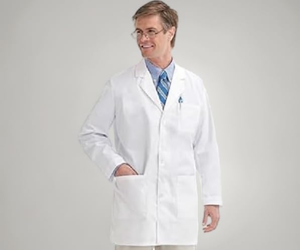 N.S. Unisex Cotton Chambray Lab Coat for Doctors, Nurses, and Students (White, Large, Full Sleeves).