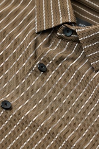 Image of SNITCH Men Casual Plus Size Shirt | Regular Fit Full Sleeve Mandarin Collar Striped Design | Premium Cotton Linen Blend & Breathable Fabric for Office & Everyday Wear