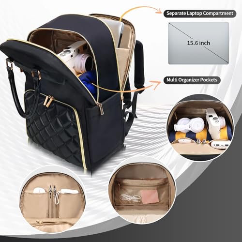 Jetviivid Lunch Backpack, 15.6 Inch Laptop Backpack with Insulated Cooler Lunch box, Womens Work Backpack for Business Teacher Nurse Travel Commuter College Daily, Black - Image 4