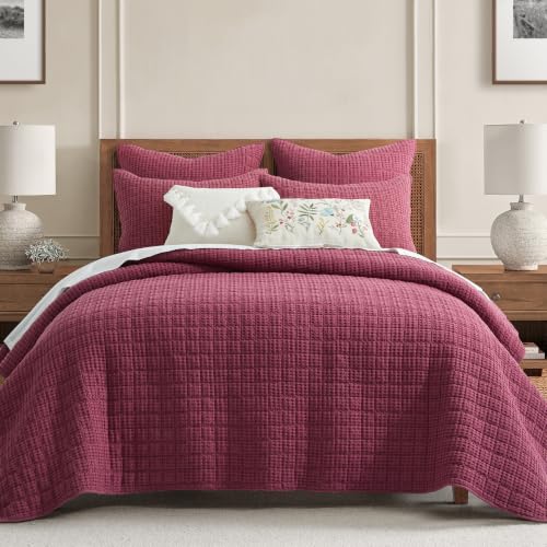 Image of Levtex Home Mills Waffle King /Cal King Quilt Set (106x92in) with 2 Pillow Shams (36x20in) - Cabernet - 100% Cotton King Size Quilt Bedding Set - Lightweight, Soft, Pre-Washed