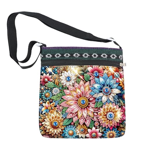 Diamond Painting Shoulder Bag DIY 5D Colorful flowers Pattern Diamond Art Artificial Crystal Special Shape Crystal Artificial Partial Mosaic Crafts Adjustable shoulder strap Shoulder Bag