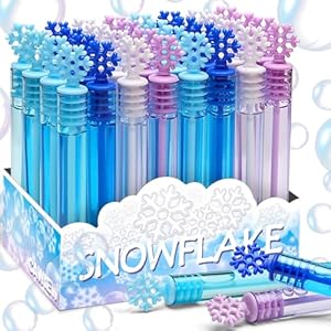 32 Pcs Frozen Bubble Wands Bulk For Kids, 4 Color Mini Snowflake Party Favors, Valentine’s Day, Goodie Bag Stuffers, Classroom Exchange Prizes, Birthday Gifts, Pinata, Winter Themed Toy For Girls Boys