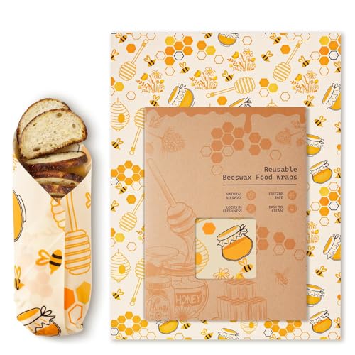 Beeswax Wraps for Food Reusable Beeswax Bread Bag & Sandwich Wrap Organic & Eco-Friendly & Sustainable Bees Paper Perfect Alternative to Aluminum Foil Sourdough Storage & Plastic WrapBee jar