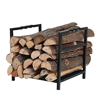 Sophia & William 17" Small Indoor Outdoor Metal Firewood Rack, Black Log Holder Wood Rack to Store Logs, Heavy-duty Firewood Stacking Rack for Fireplace Fire Pit Stove BBQ, 17.5"H * 15.7"W * 12.5"L