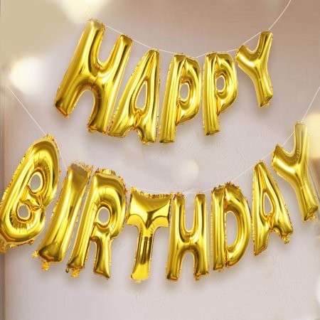 Image of Happy Birthday Banner Foil Balloons, Golden (Pack of 13 Letters)