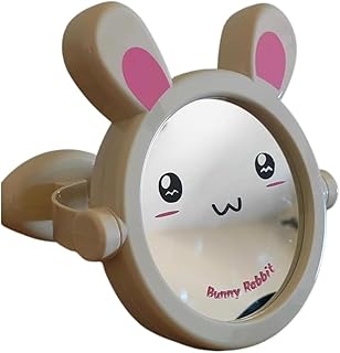 Bunny Rabbit Cute Desktop Vanity Mirror, Rotating Stand, White with Pink Ears, Kawaii Design