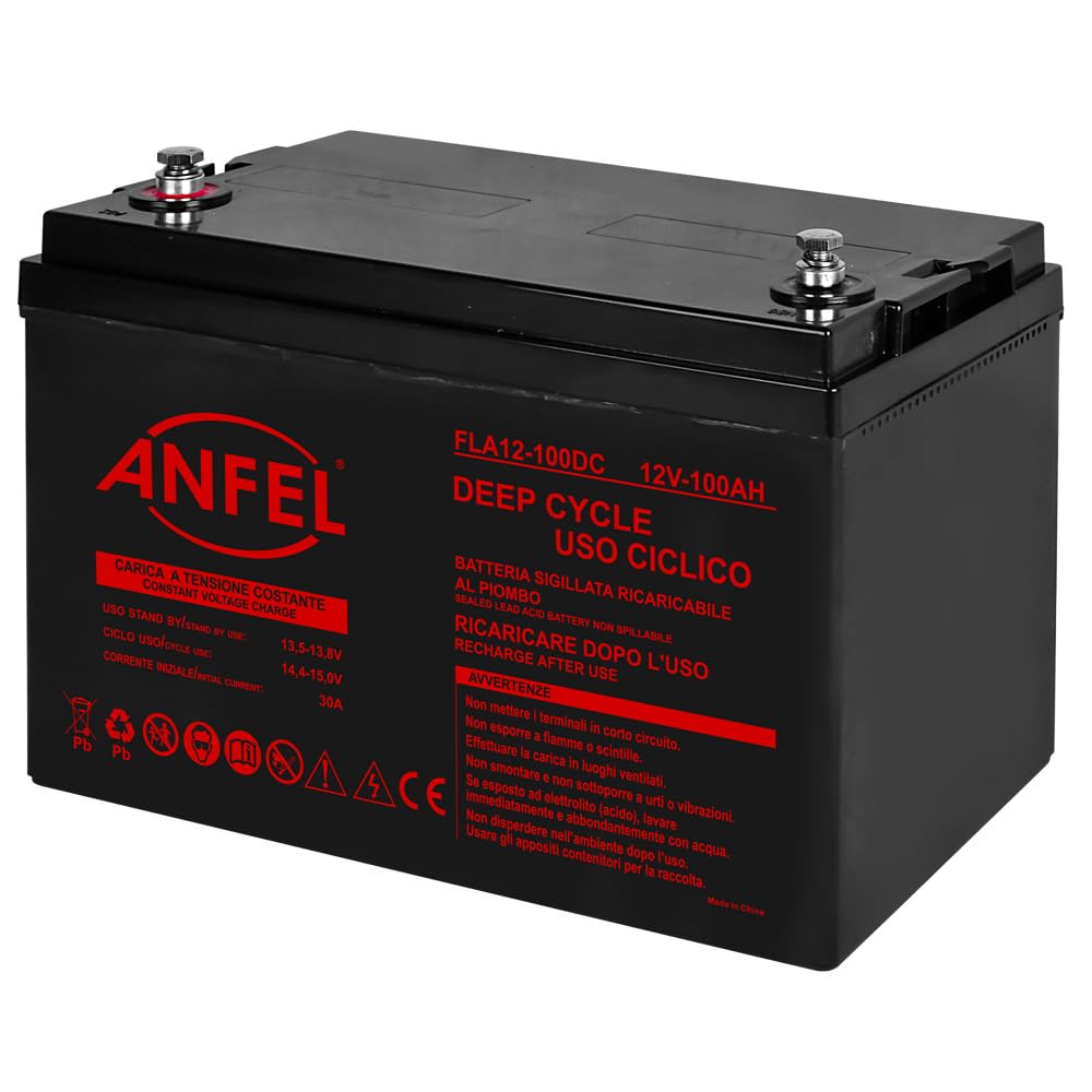 Batteria 12V 100Ah CICLICA Ricaricabile AGM Deep Cycle Solare Camper Barca Nautica UPS Sicurezza Veicoli Elettrici Impianti fotovoltaici SCARICA LENTA