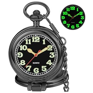 Tiong Transparent Cover Pocket Watches Quartz Arabic/Roman Numerals Men Customizable Back Cover Pocket Watch with Chain&Box