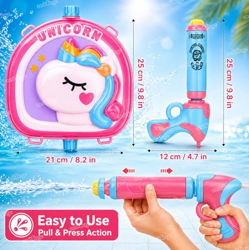 Image of Zest 4 Toyz Water Gun Toy Backpack | High Pressure pichkari Water Gun | Unicorn Theme | Summer Fun | Water Blaster with Tank Beach Toys for Kids