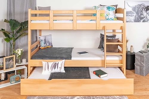 Etagenbett 90 x 200 cm für Erwachsene Easy Premium Line K17/n inkl. Liegeplatz und 2 Abdeckblenden, Buche Massivholz Natur lackiert, teilbar
