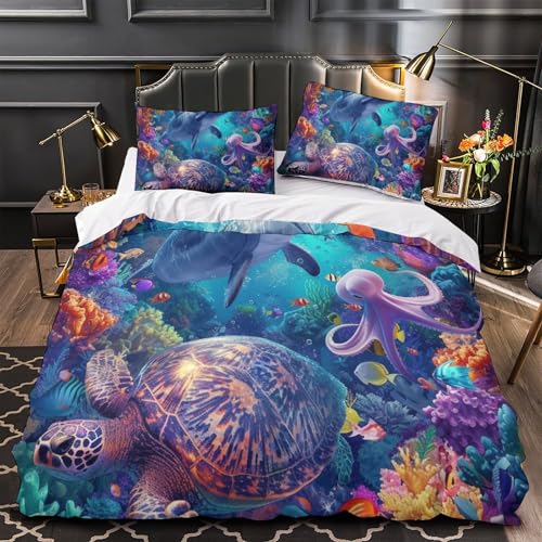 Set housse de couette tortue marine 3 pièces microfibre 260x220 - 4