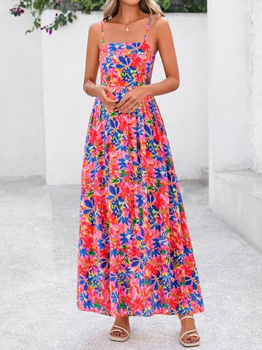 Image of PRETTYGARDEN Women Summer Maxi Dresses 2026 Spaghetti Strap Boho Floral Striped Wedding Guest Beach Vacation Flowy Long Dress