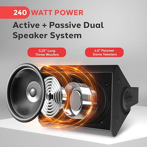 Image of Pyle Waterproof Wall Mount Speaker System - 5.25 Inch Active + Passive Pair Wireless Bluetooth Compatible Indoor /Outdoor Stereo Sound Set with AUX IN - Pyle PDWR52BTBK (Black)