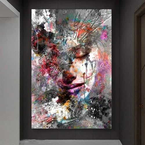 Art mural moderne graffiti beauté fille toile YAJNILUCK portrait coloré 30x50 cm avec cadre