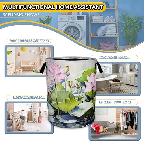 Image of Lotus Laundry Basket Beautiful Flowers Foldable Waterproof Oxford Cloth